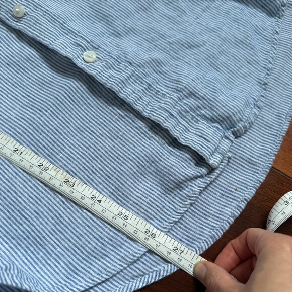 L.L. Bean Mens Linen Short Sleeve Shirt Blue White Stripes Slightly Fitted Sz Sm - Picture 4 of 5
